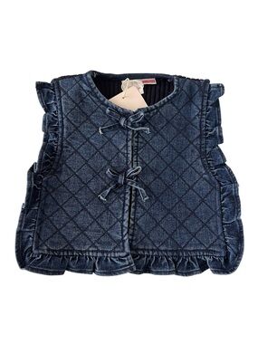 NEW Zara Dark Blue Quilted Ruffle Vest